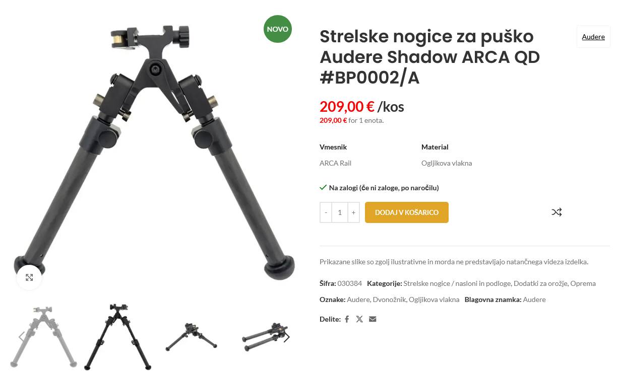 Strelske nogice za puško Audere Shadow ARCA QD